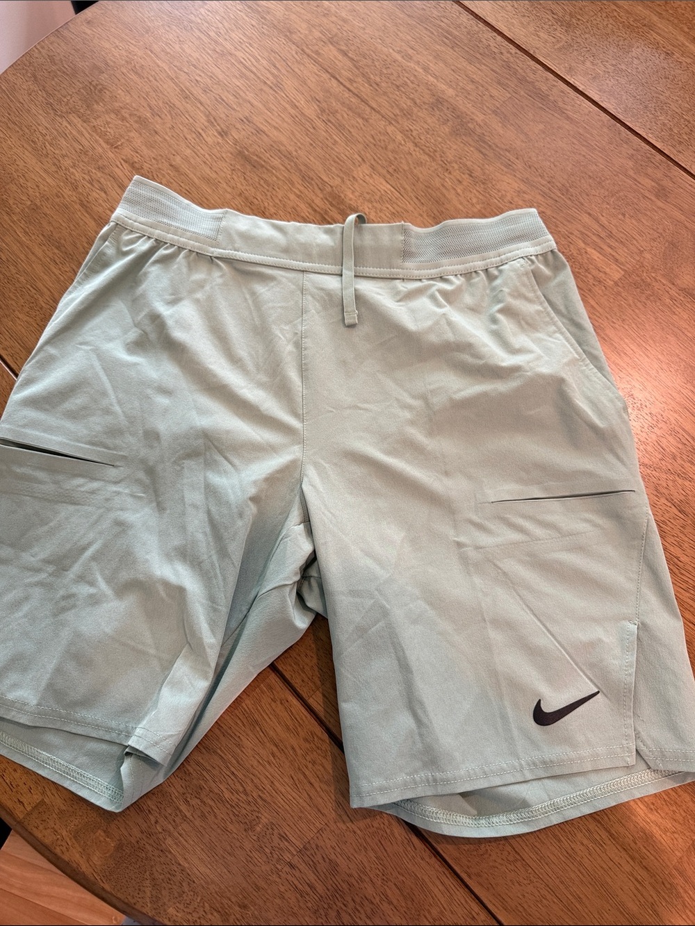 Nike Men's Mint Green Athletic Shorts with Black Swoosh